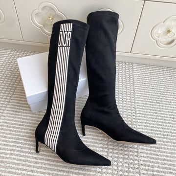 Dior 2025 Tribales Heeled Ankle High Boot 50MM Black White Suede 501201