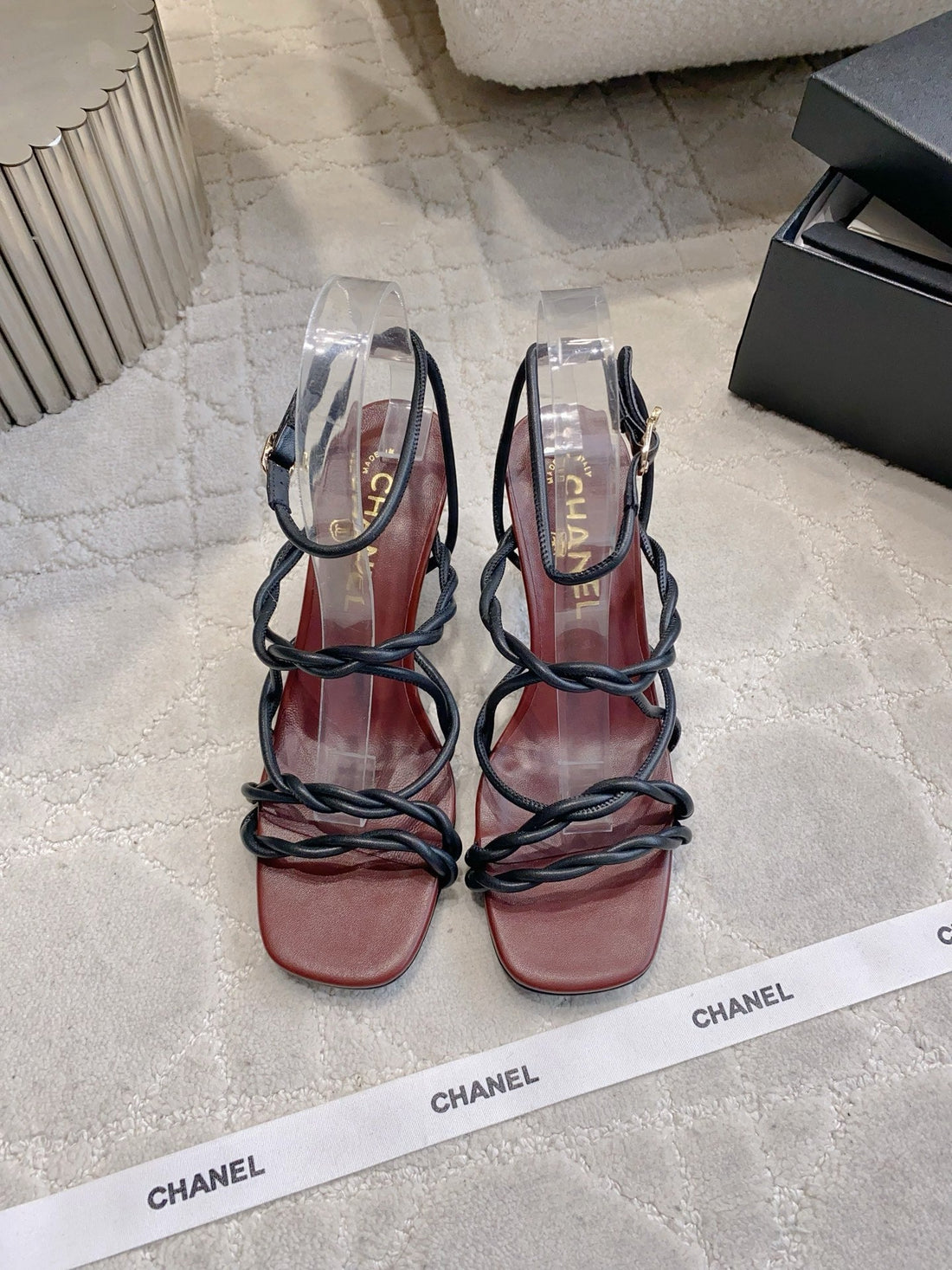 CC 26S Strappy Sandals 7.5cm Burgundy Black Sheepskin 723618