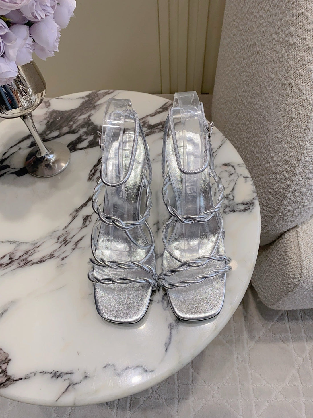 CC 26S Strappy Sandals 7.5cm Sliver Sheepskin 723622