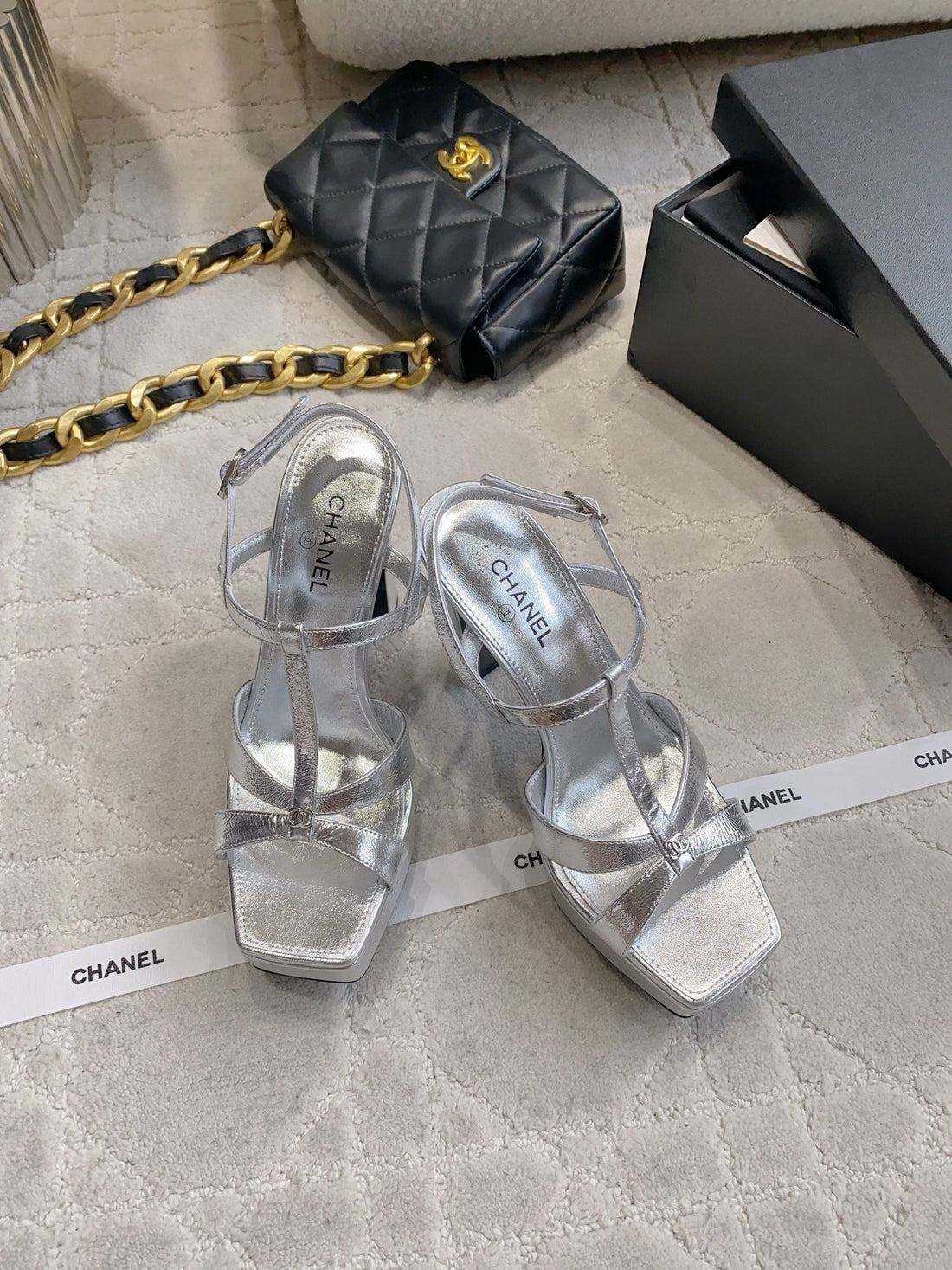 CC 26S Platform Stiletto Sandals 13CM Sliver Sheepskin 723712