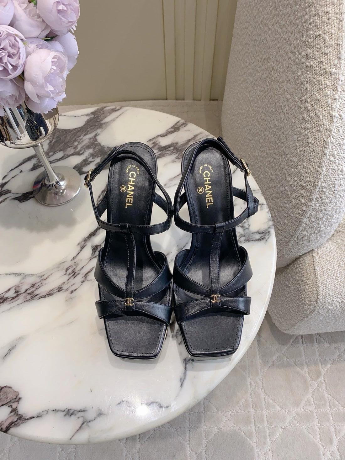 CC 26S Platform Stiletto Sandals 13CM Black Sheepskin 723710
