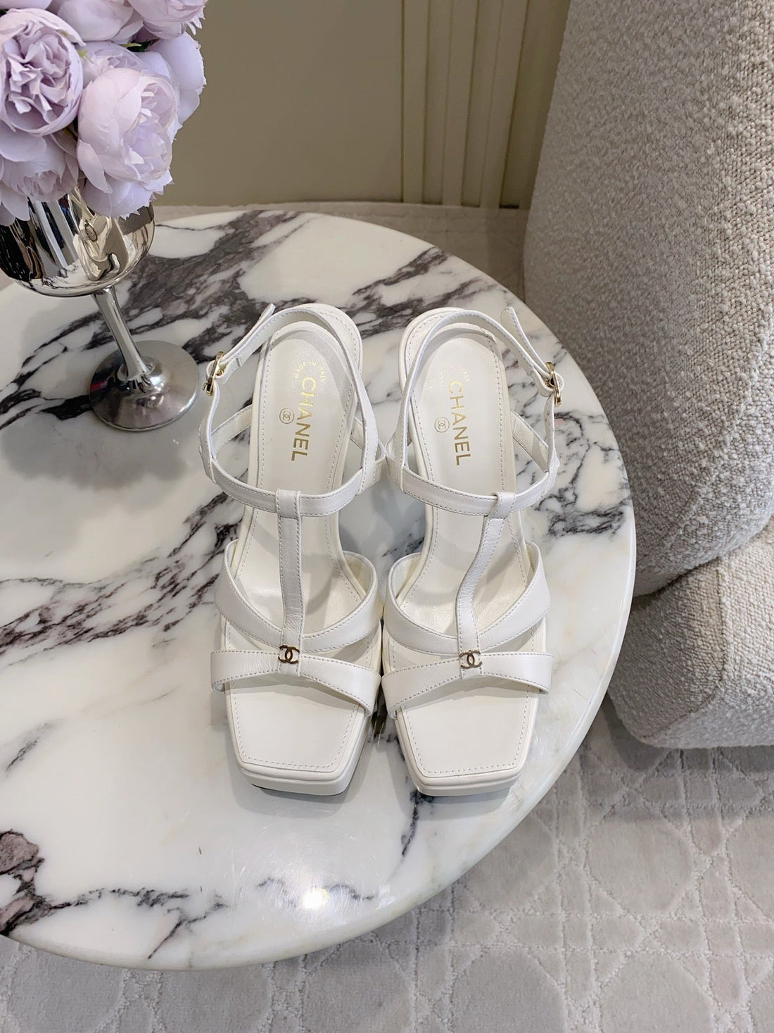 CC 26S Platform Stiletto Sandals 13CM White Sheepskin 723713