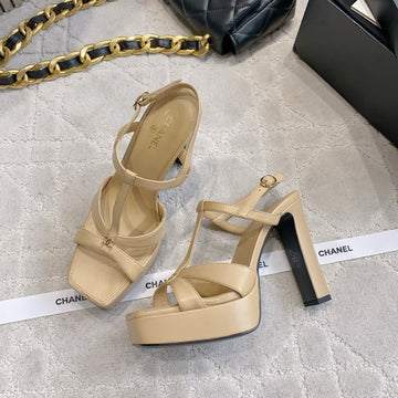 CC 26S Platform Stiletto Sandals 13CM Beige Sheepskin 723711