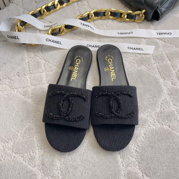 CC 26S Flat Mules Black Woven Cord 723784