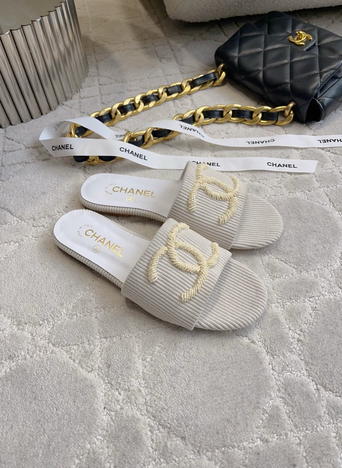 CC 26S Flat Mules Light Grey Woven Cord 723786