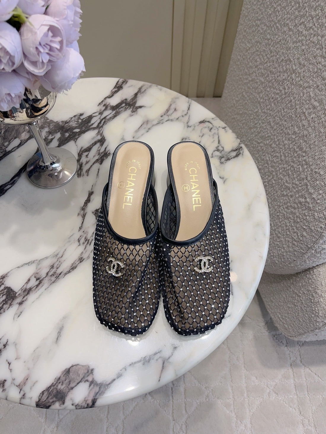 CC Mules 4.5cm Black Mesh 723800