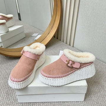 Chloé Nama Shearling-Lined Mule Pink Suede 528075