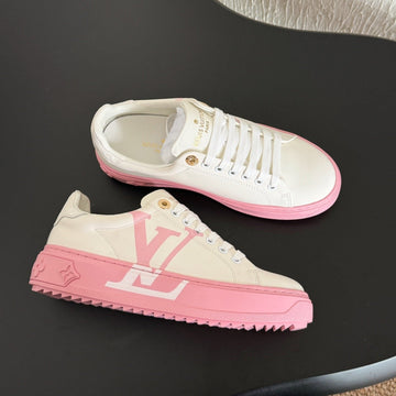 LV Sneakers Time Out Logo Print White Mix Pink Calfskin