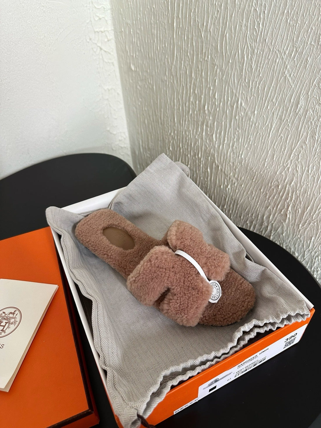 Hm Oran Sandal Light Beige Pink Wool Fleece 961013