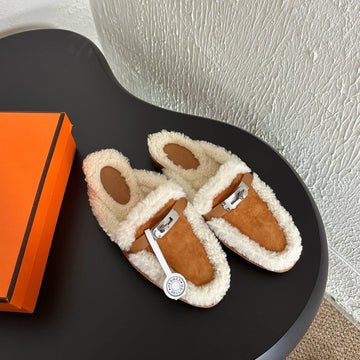 Hm Oz Mule Caramel Mix White Suede Lined With Wool Fleece 961092