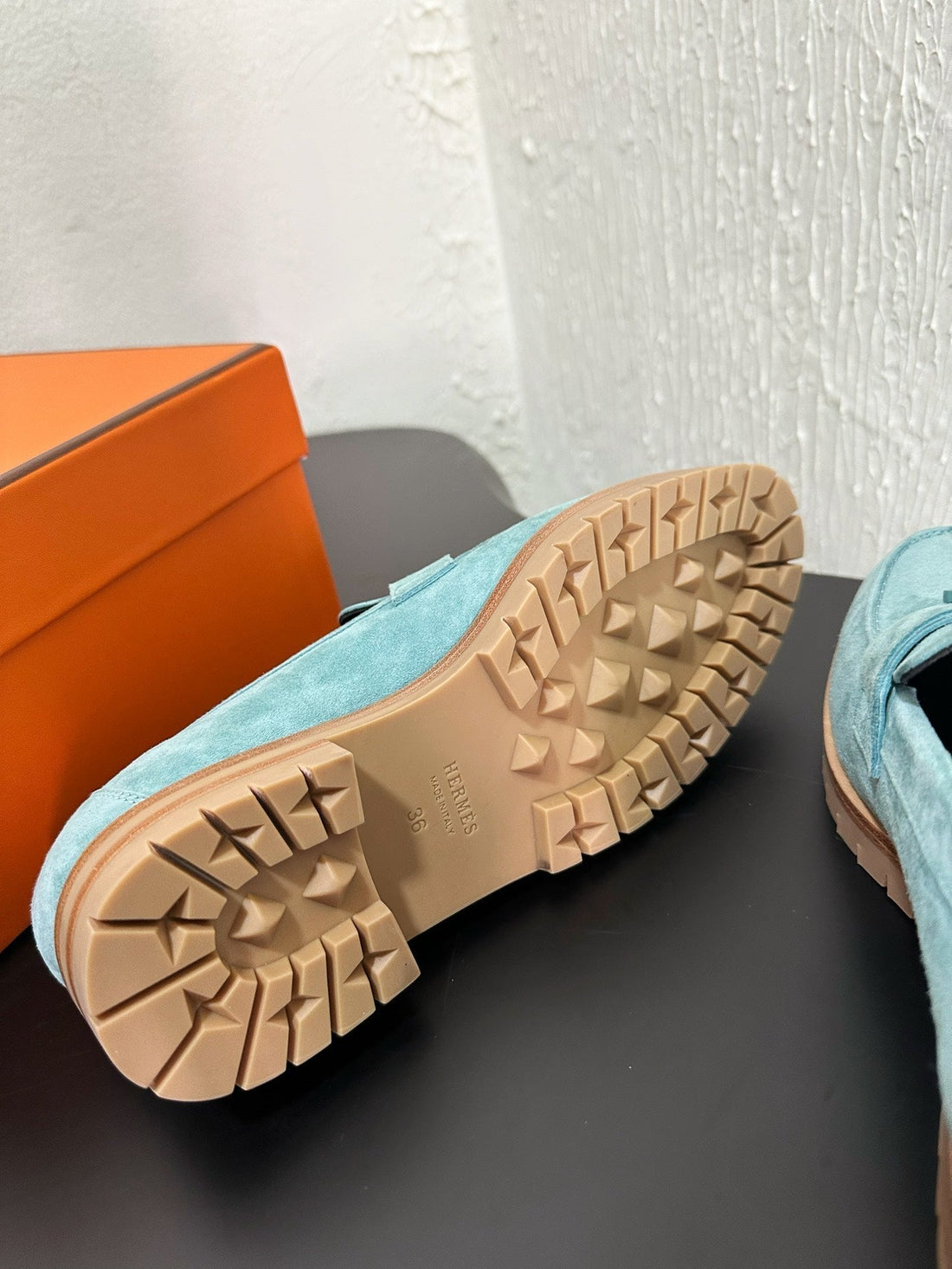 Hm Faubourg Loafer 30MM Baby Blue Color Suede 960937