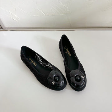 Ballet Flats Black Tweed Grosgrain Flower