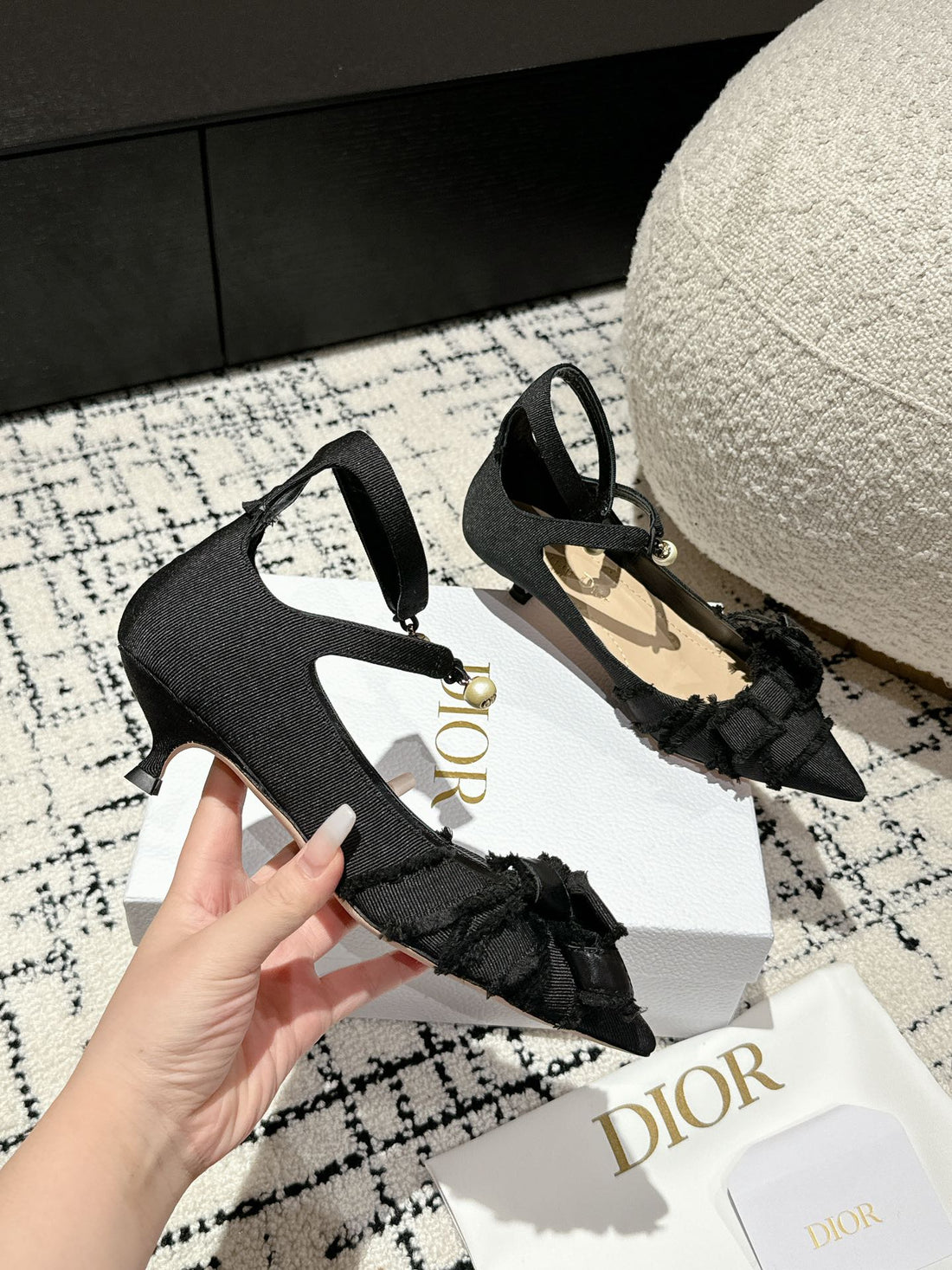 CD Adiorable Pump 45 Black Fringed Grosgrain