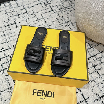 Ff Baguette Black Leather Slide