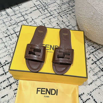 Ff Baguette Chocolate Leather Slide