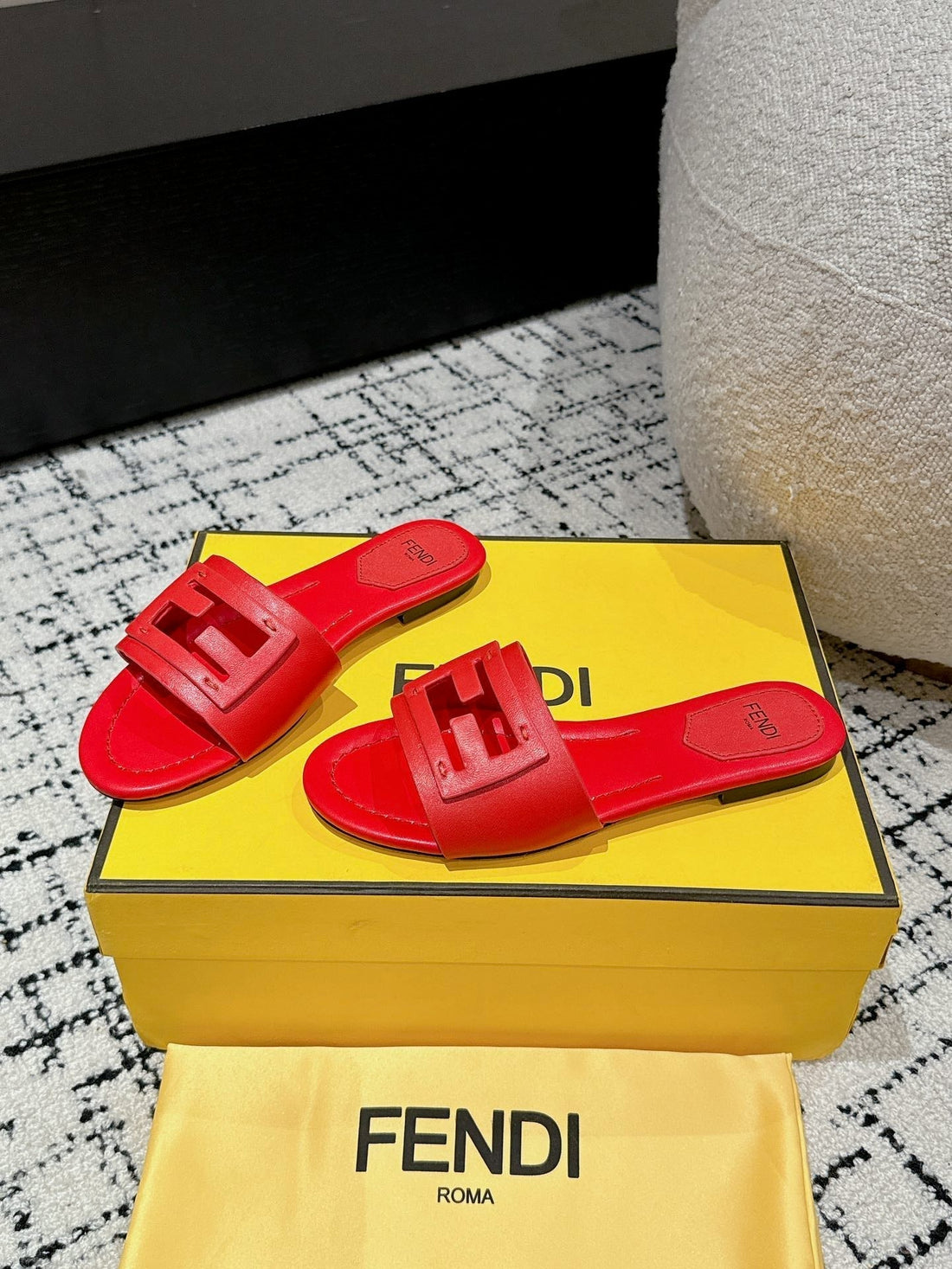 Ff Baguette Red Leather Slide