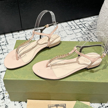 Thong Sandal In Almond Beige Calfskin
