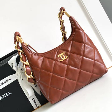 Hobo Bag 22 In Red Brown Shiny Calfskin Gold Hardware