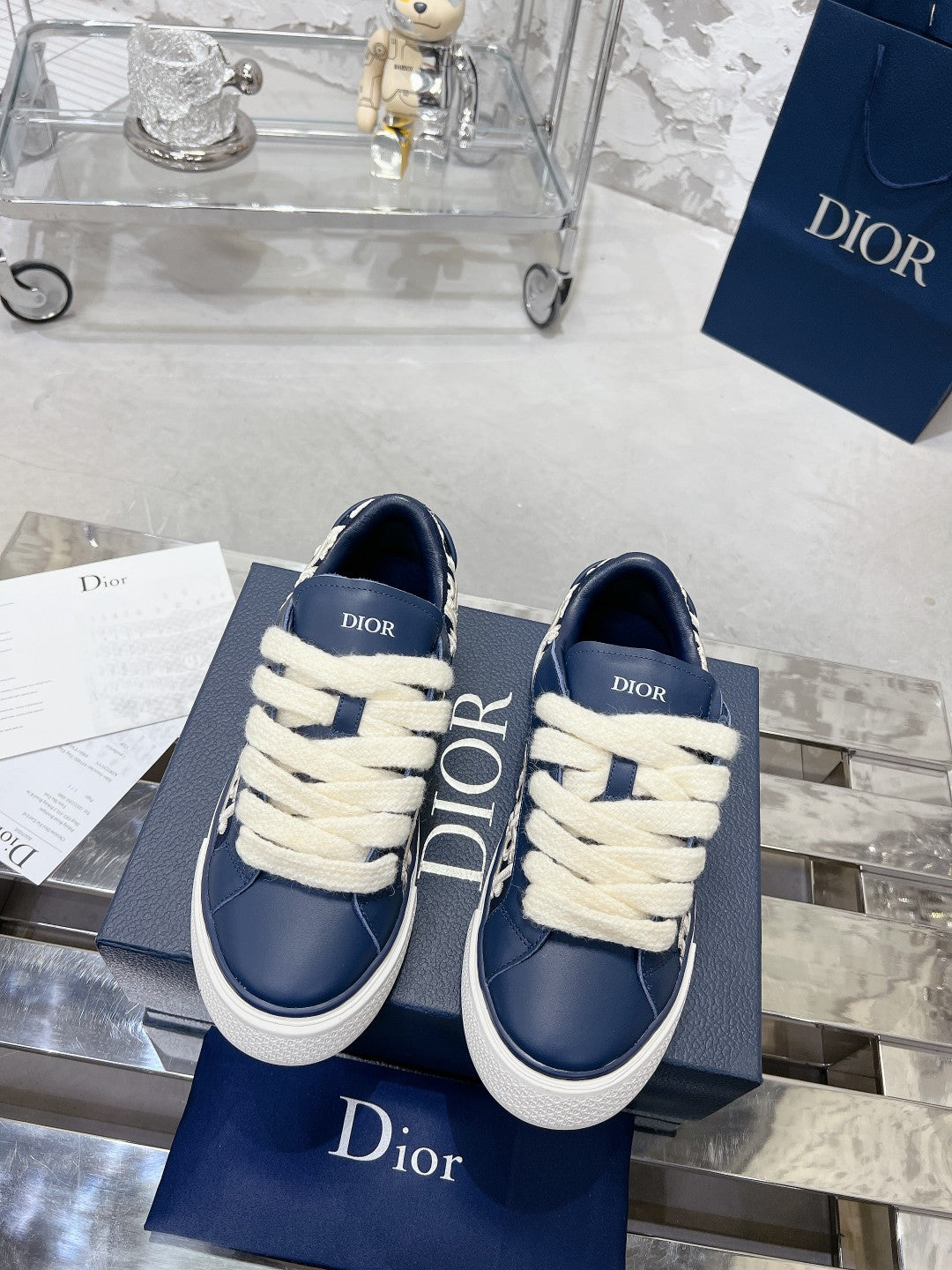 CD B33 Sneaker 30MM In Navy Blue Calfskin 100666