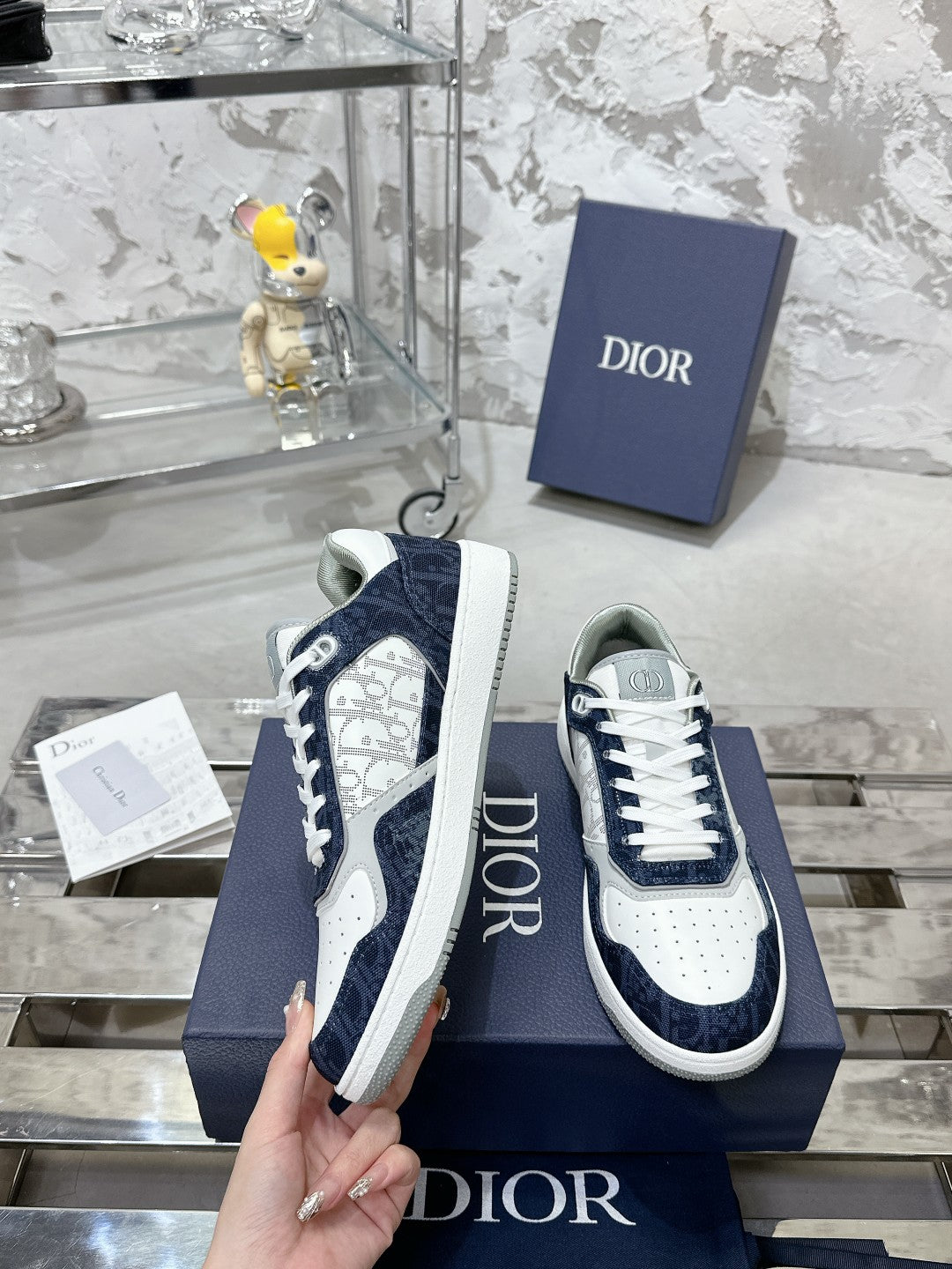 CD B27 Low-Top Sneaker 30MM In Deep Blue Monogram Calfskin 100821