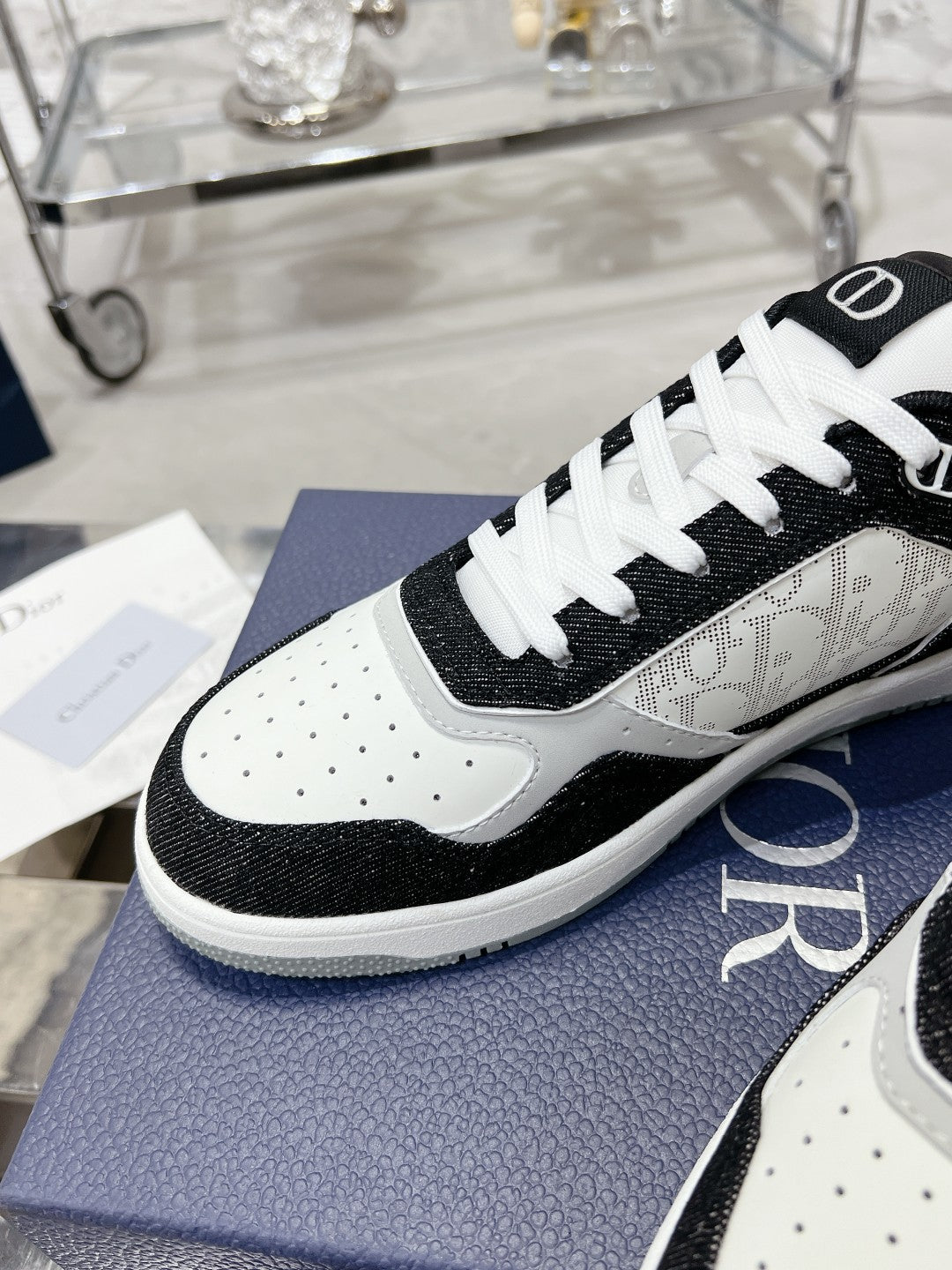 CD B27 Sneaker 30MM In Black Mix White Denim Fabric 100627
