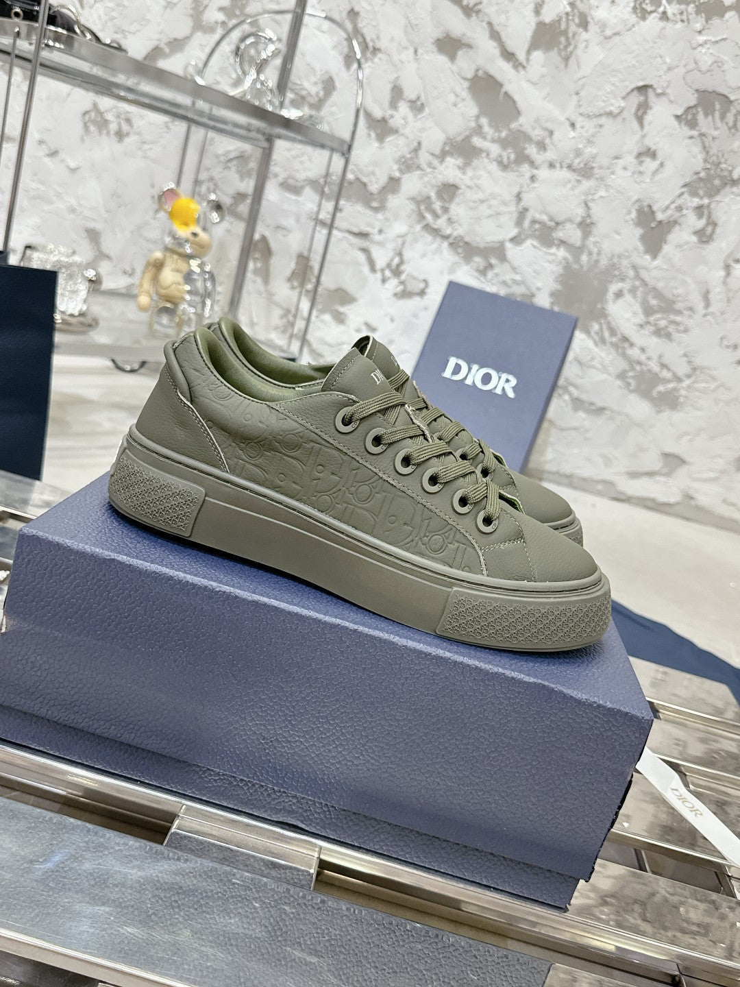 CD B33 Sneaker 30MM In Grey Green Monogram Calfskin 100556