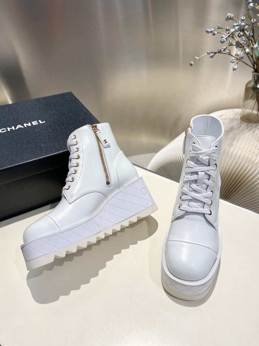 CC Ankle Boots 100M White Lambskin