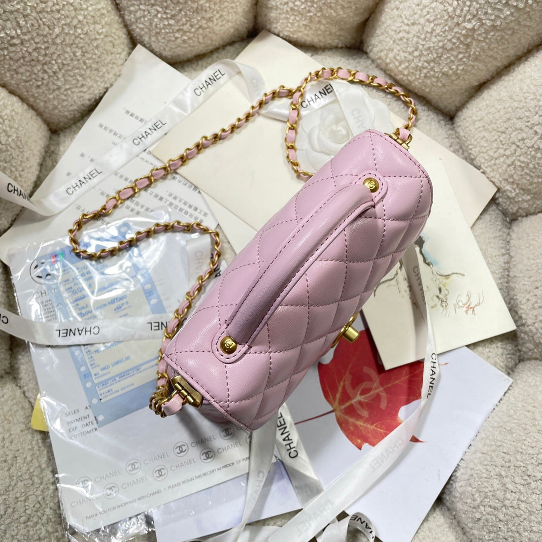CC 25P Mini Flap Bag 20CM Top Handle Pink Calfskin Gold Hardware