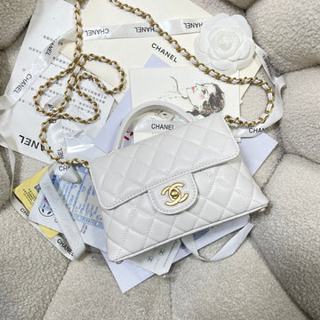 CC 25P Mini Flap Bag 20CM Top Handle Cream Calfskin Gold Hardware