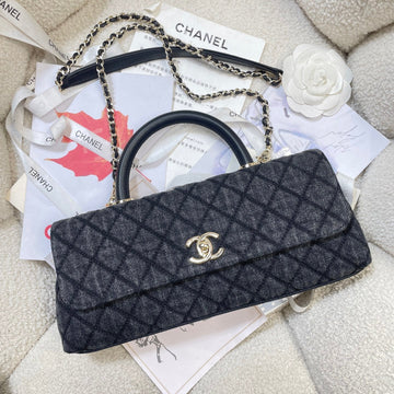 CC Maxi Flap Bag With Top Handle 31CM Black Denim