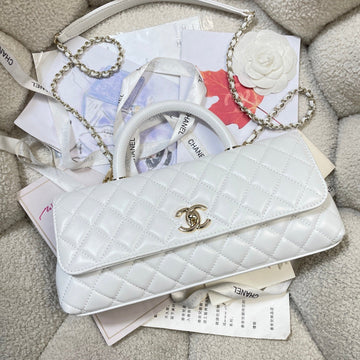 CC Maxi Flap Bag With Top Handle 31CM White Lambskin