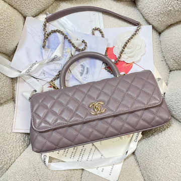 CC Maxi Flap Bag With Top Handle 31CM Light Slate Gray Quited Caviar Leather
