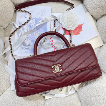 CC Maxi Flap Bag With Top Handle 31CM Burgundy Goatskin