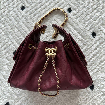 Chanel 25 Hobo Bag 22CM Burgundy Calfskin 286183