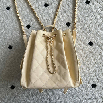 Chanel 2025 Backpack 23CM Light Yellow Grained Calfskin 318276