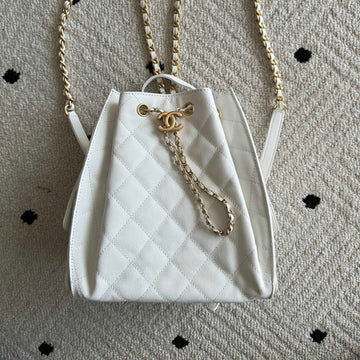 Chanel 2025 Backpack 23CM White Grained Calfskin 318277