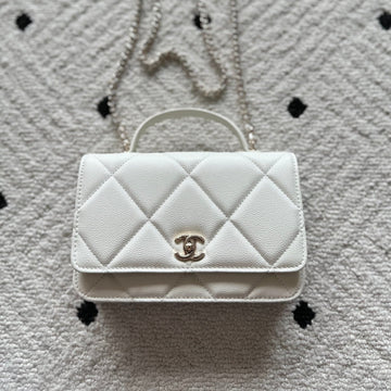 Chanel 2025 Trendy CC Wallet On Chain 19CM Bag White Caviar Leather 320292