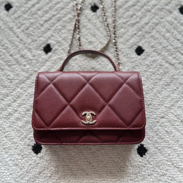 Chanel 2025 Trendy CC Wallet On Chain 19CM Bag Burgundy Caviar Leather 320294