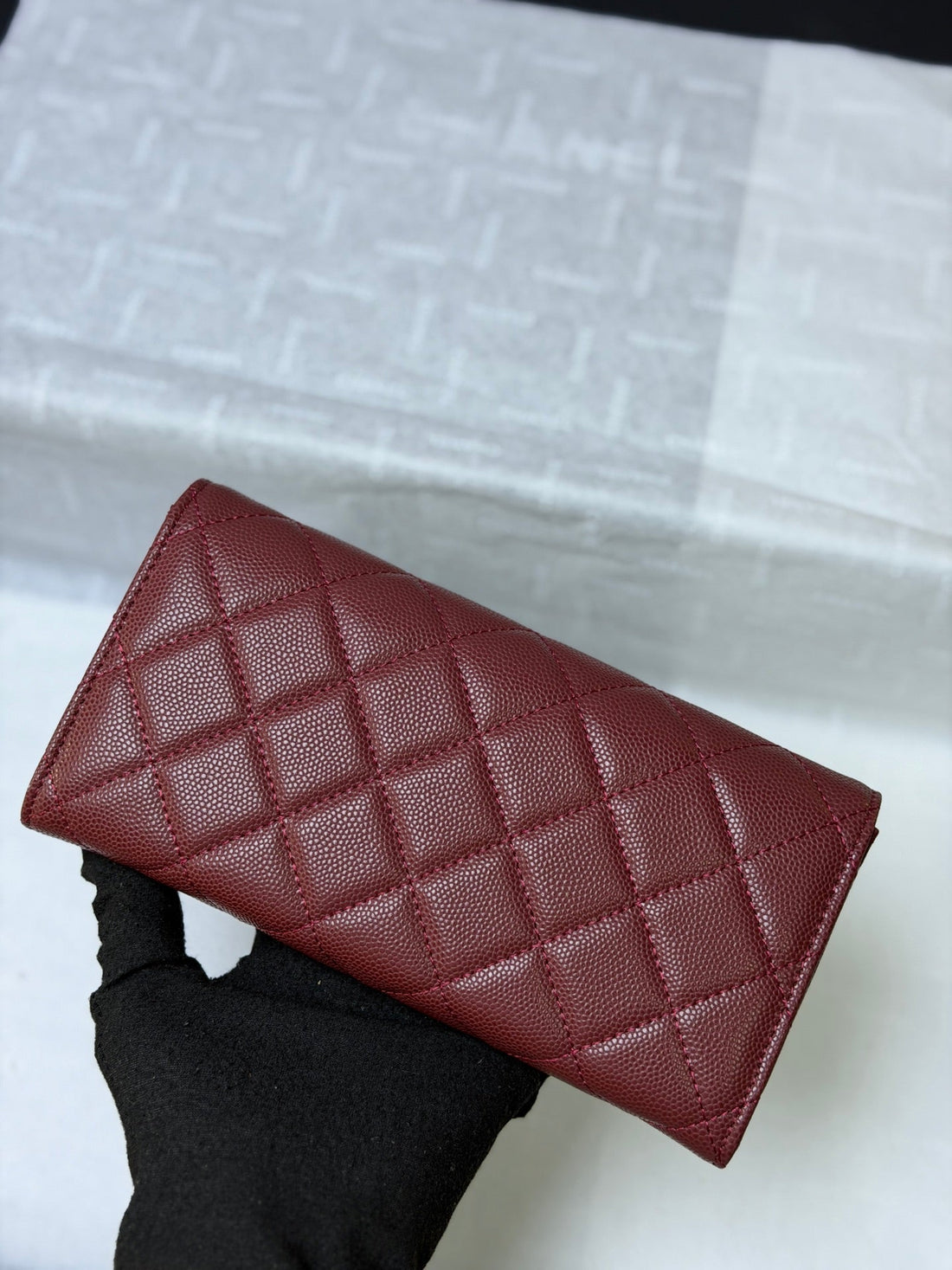 CC 26P Long Flip Wallet Burgundy Quited Caviar Leather