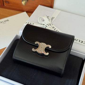 Triomphe 10 Calfskin Wallet Black Sliver
