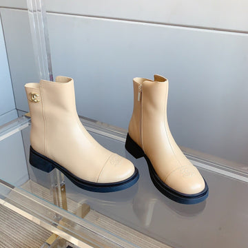 CC Zipper Ankle Boots 35MM Beige Sheeepskin 464549
