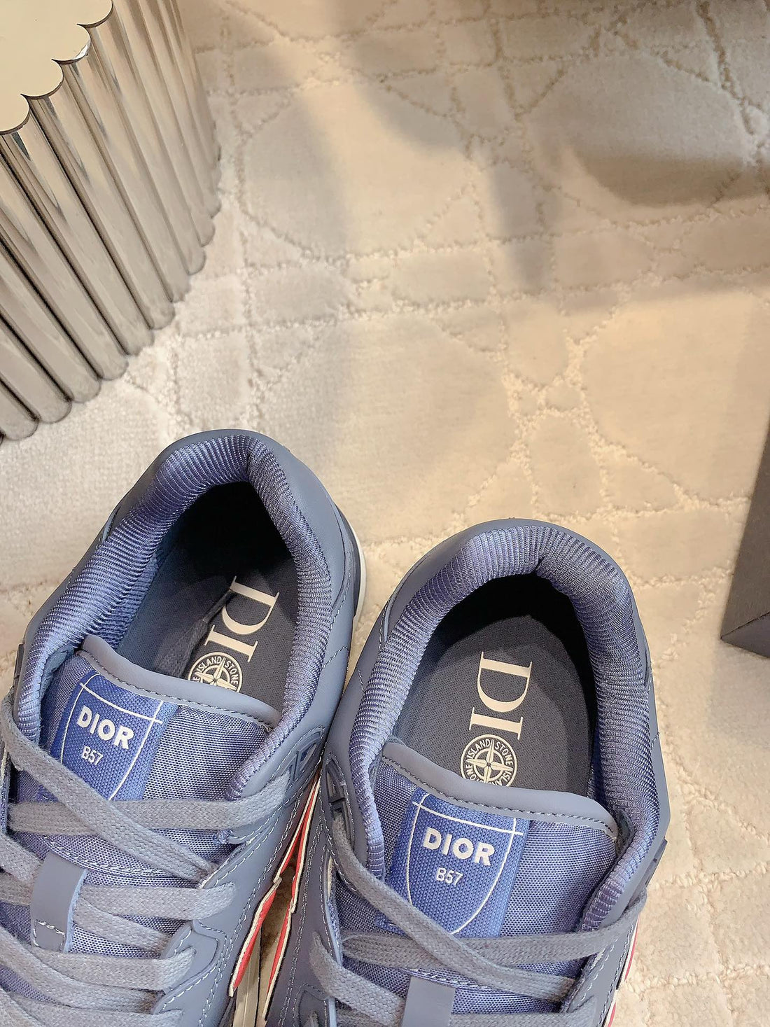 CD And Stone Island B57 Low-Top Sneaker –– Limited And Numbered Edition Blue Mix Red Calfskin