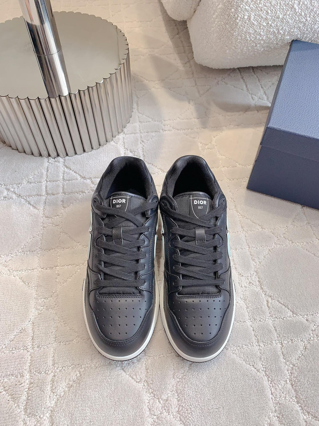 CD And Stone Island B57 Low-Top Sneaker –– Limited And Numbered Edition Black And Light Green Calfskin