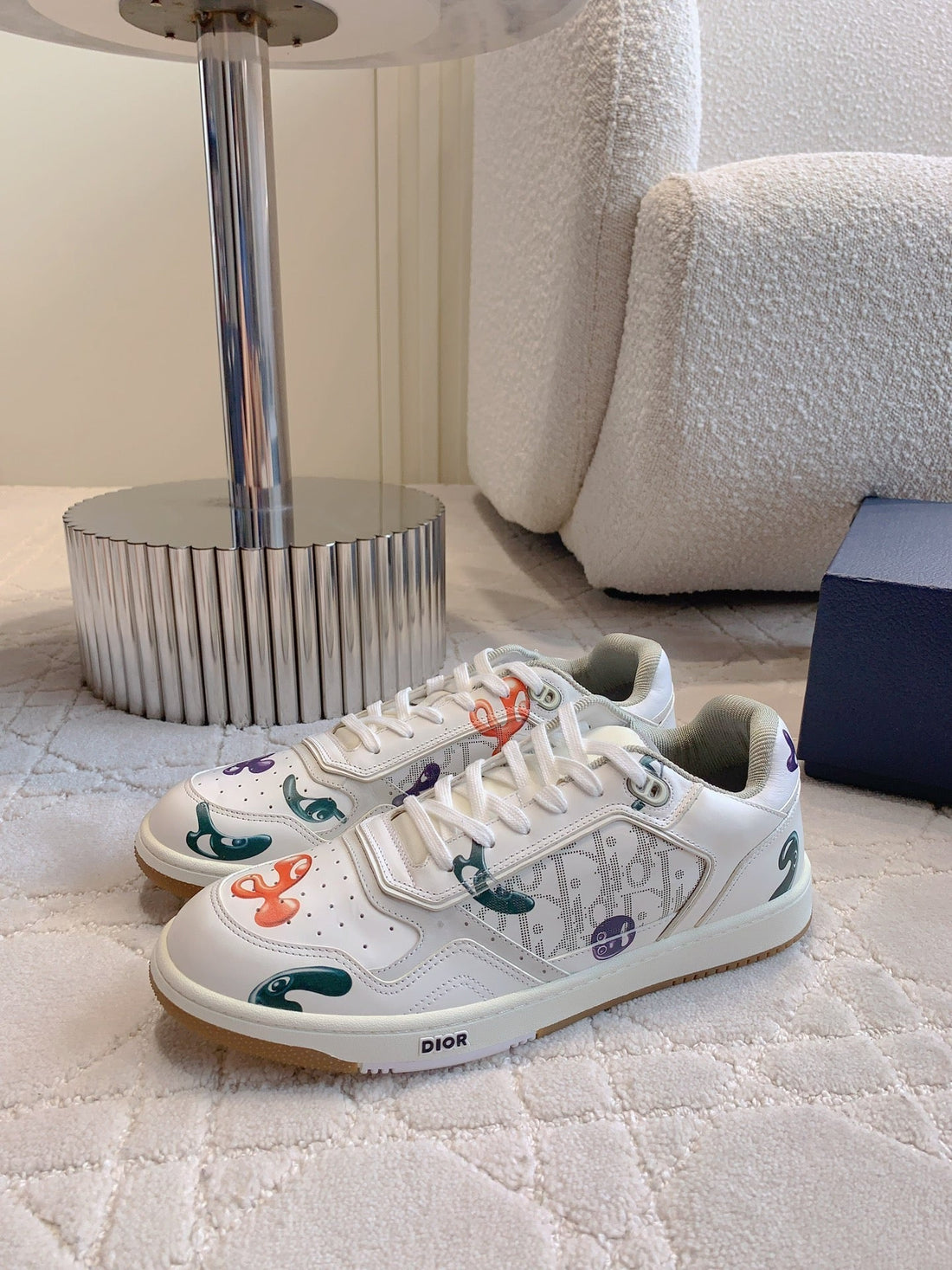 CD B27 Low-Top Sneaker White Green Mix Orange Purple Print Calfskin