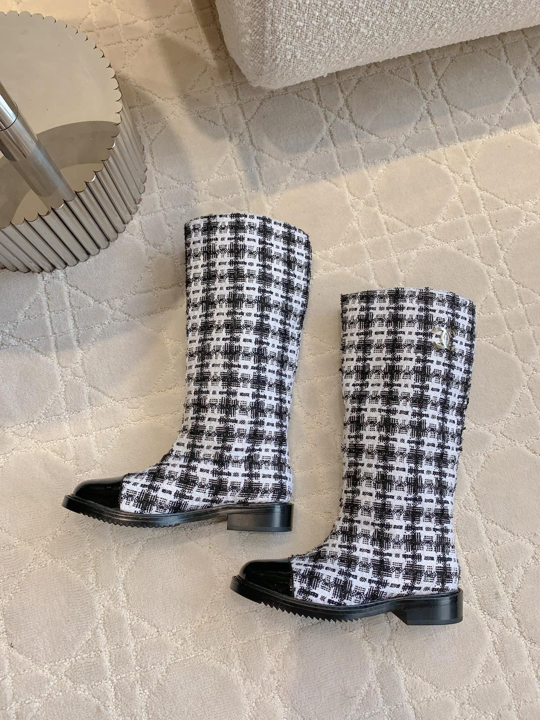 CC High Boots In White Tweed Mix Curly Wool 145501