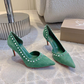 Cl Irishell 85 Studded D'orsay Pumps Green Suede 177127