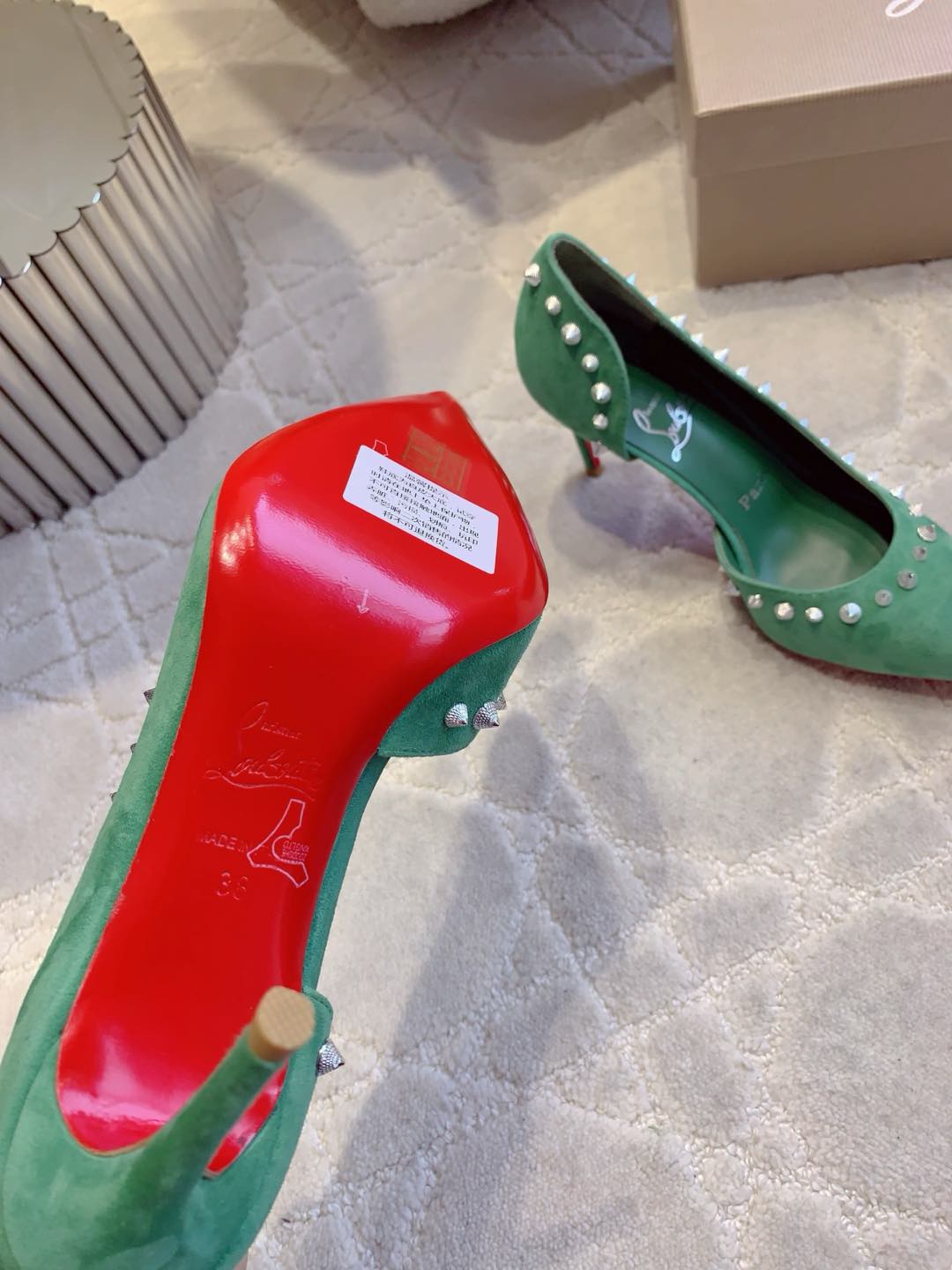 Cl Irishell 85 Studded D'orsay Pumps Green Suede 177127