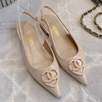 Flat Slingbacks 2 Cm In Beige Cream Patent Calfskin