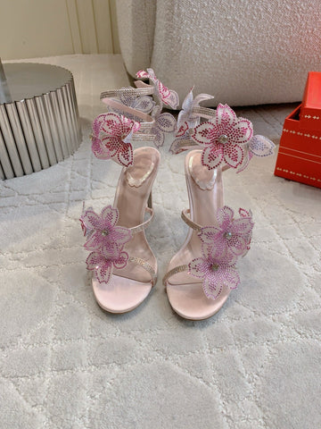 Rc Flower Sandals Pink Sheepskin Rhinestones 328465