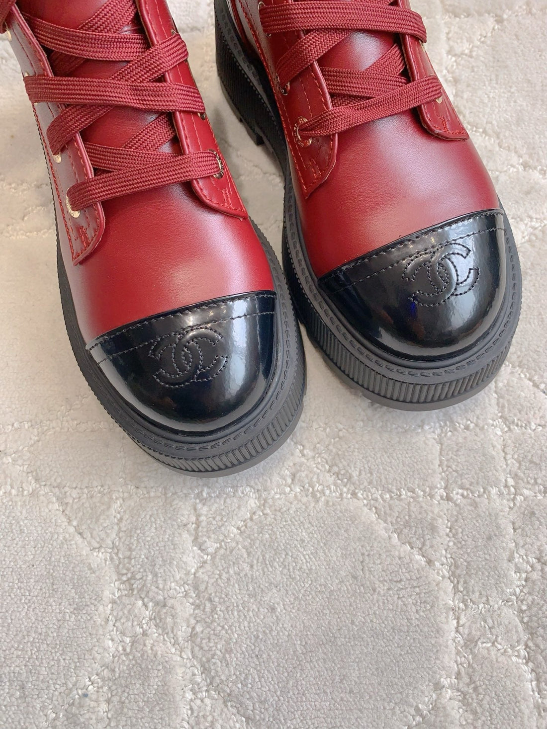 CC 24 Combat Boots 50MM Red Black Calfskin & Sheepskin 404287